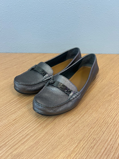 Coach 9 Silver Mettallic Loafers