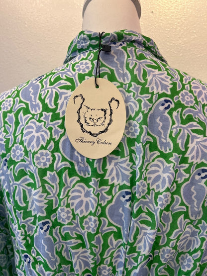 Thierry Colson M Blue /green floral LS maxi w/ belt NWT