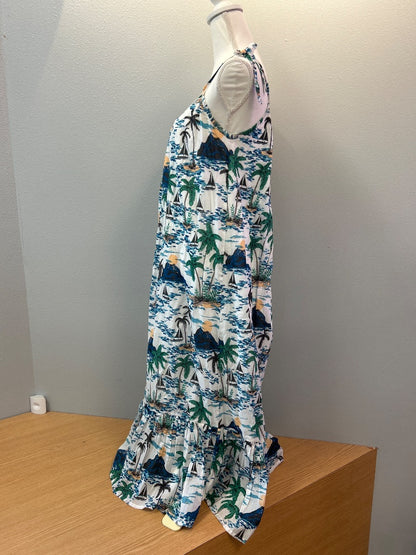 Emerson Fry XS/S White/Blue/Green Palm Print tie shoulders
