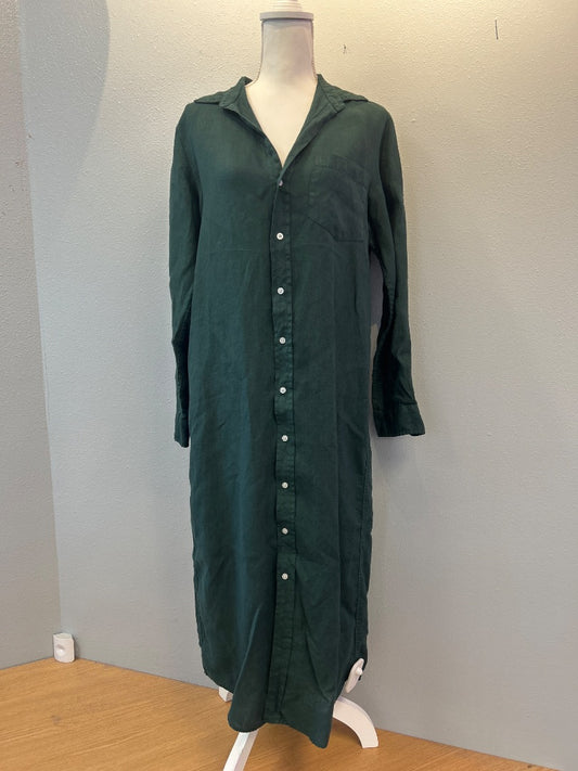 Frank & Eileen S Green linen LS collared maxi dress