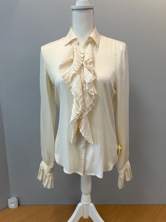 Lauren Ralph Lauren S White ruffle front 100% SILK LS button up