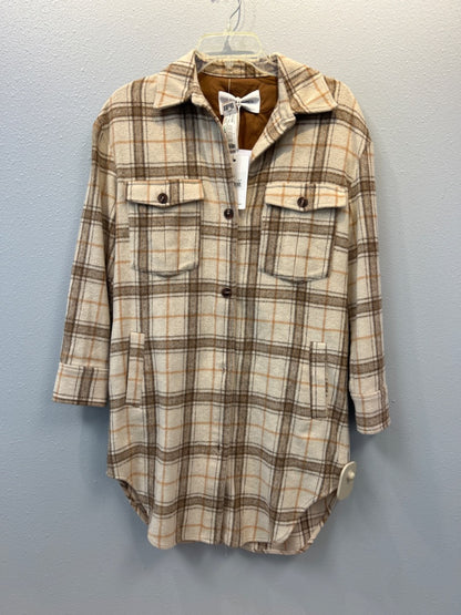 Silvian Heach 2 Tan/Brown LS Plaid Bttnup