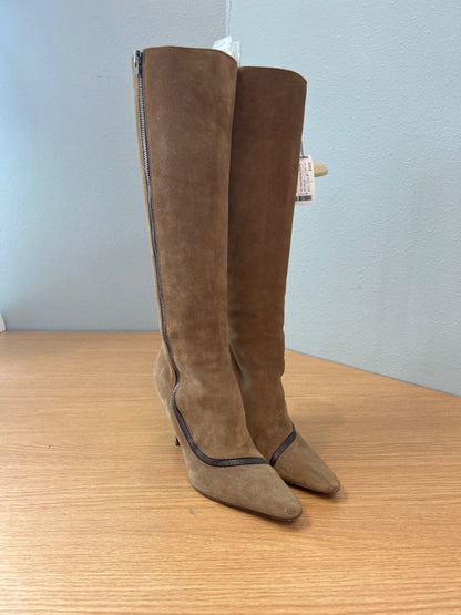 Christian Louboutin 7 Tan Suede Knee High Zipper detail