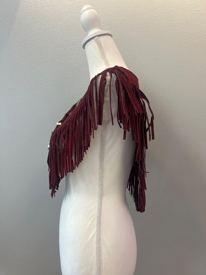 steer brand os Red gen. suede leather fringe poncho w/ metal concho embellishments