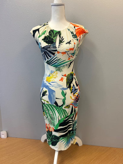Roberto Cavalli S Cream/Green Cap Sleeve Birds of paradise