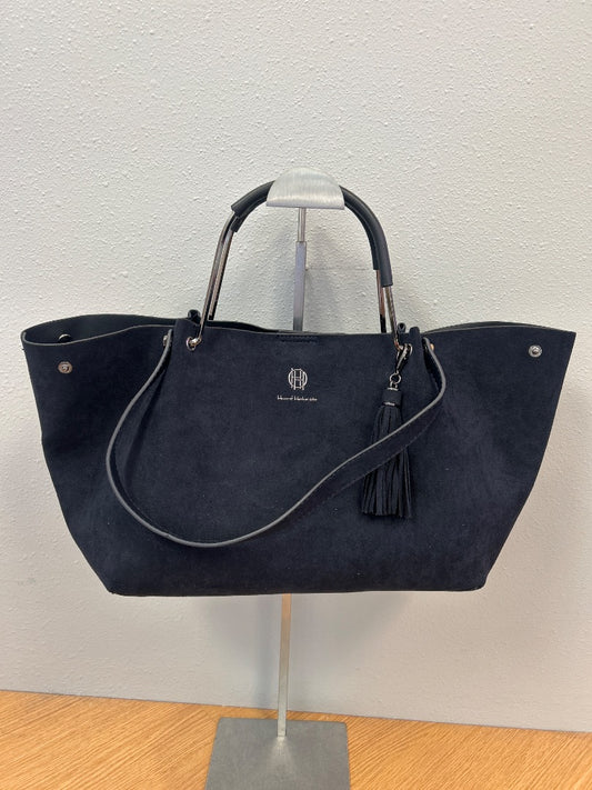 House of Harlow 1960  Blue faux suede lrg. slouchy shoulder w/ fringe detail