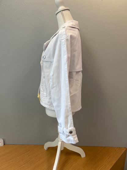 Steve Madden S White double breasted boxy jean jacket w/ collar