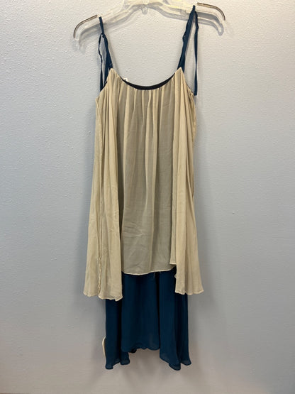 Anagram by Loewe S Tan /blue 100% silk tiered maxi w/ bow ties