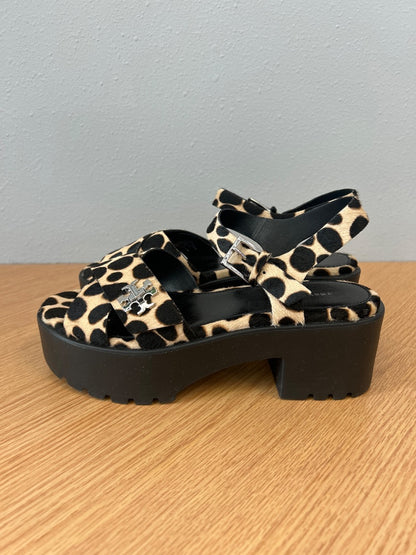 Tory Burch 8.5 Leopard Turnlock Calf hair lug heel