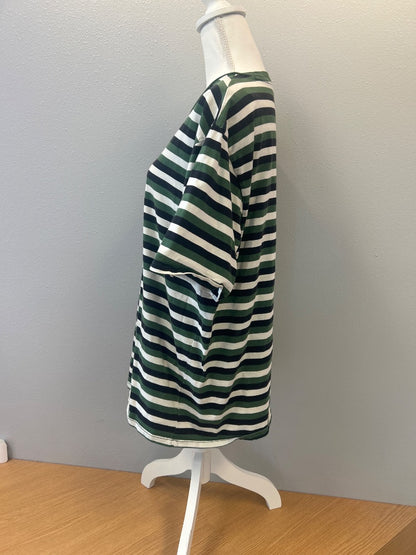 Guess L Green /WTE striped tee w/ purple "guess" logo