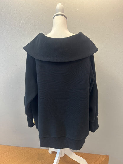 varley 2X Black cowl neck 1/4 zip ribbed sweatshirt w/ gold zip