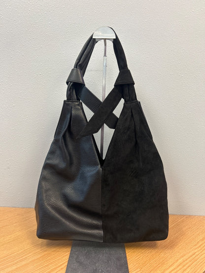 Sondra Roberts  Black faux leather/suede split slouchy hobo shoulder