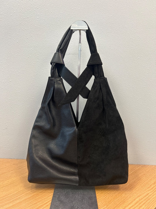 Sondra Roberts  Black faux leather/suede split slouchy hobo shoulder
