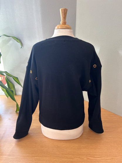Nation L Black Grommet shoulder Crewneck