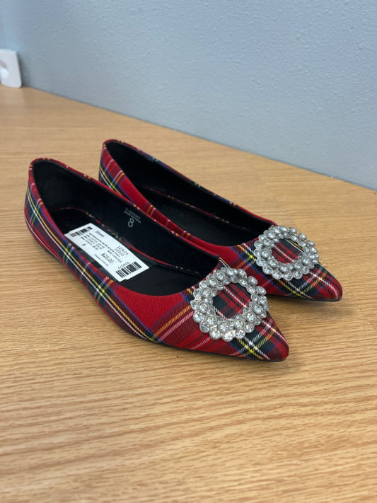 BOG collection 8 Red Plaid pointed toe flat w/ silver jewels