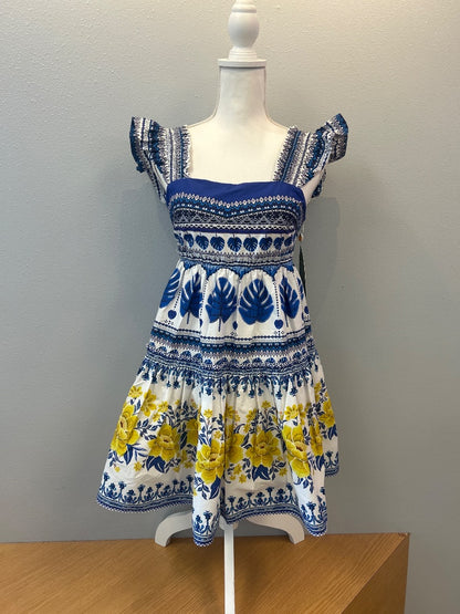 Farm Rio XS Blue /WTE/yellow patterned mini w/ ruffle straps NWT
