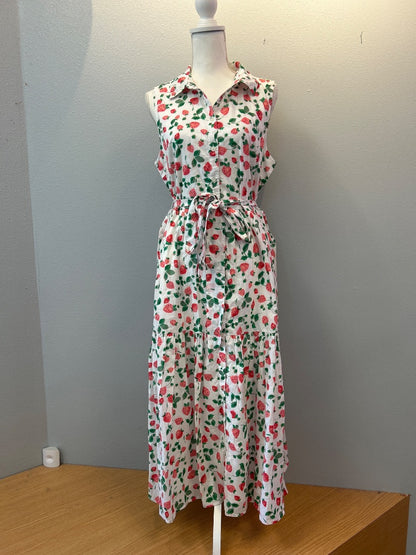 j crew 12 White Slvlss Strawberry bttn front w/belt