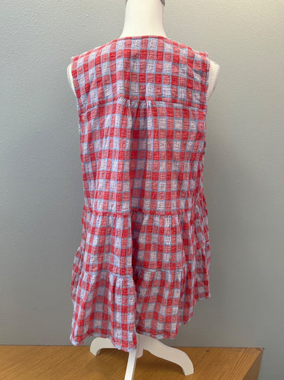 Pilcro XL Red /blue gingham bttn/ruffle tank w/ ties