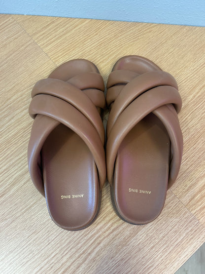 Anine Bing 8/8.5 Tan puffy criss cross strap flat sandals w/ box