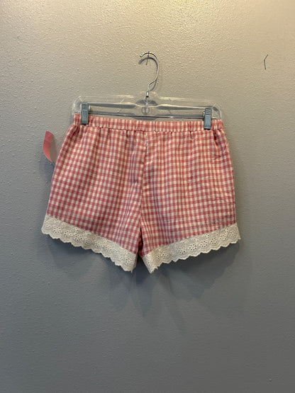XS pink/white Plaid w/lace trim