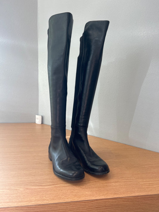Stuart Weitzman 7.5 Black over the knee Leather flat