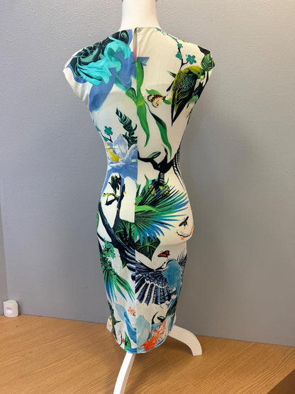 Roberto Cavalli S Cream/Green Cap Sleeve Birds of paradise