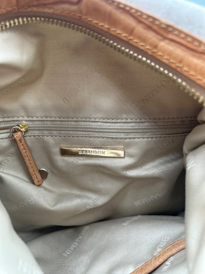 Brahmin  Tan knotted shell, crocodile texture detail and straps