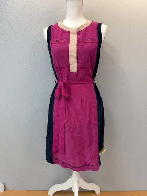 Tory Burch 10 Blue/Pink SILK Color Block w/belt