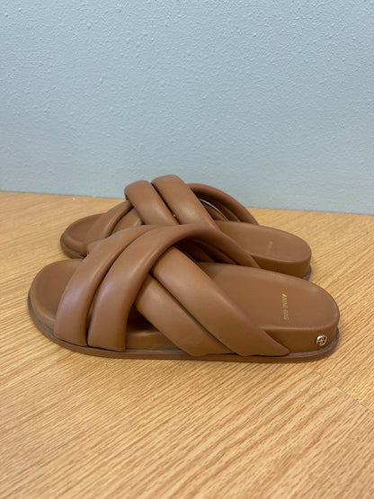 Anine Bing 8/8.5 Tan puffy criss cross strap flat sandals w/ box