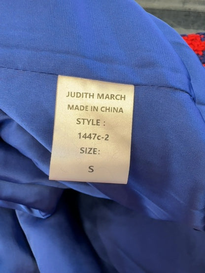 Judith March S Red /purple houndstooth jacket w/ belt/tassel buttons