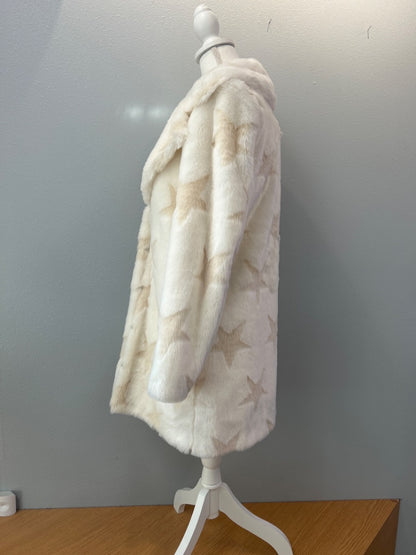 NBD S White Faux fur star jacket NWT