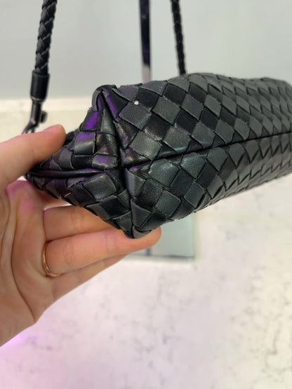 Bottega Veneta  Black Woven Leather Mini Baugette