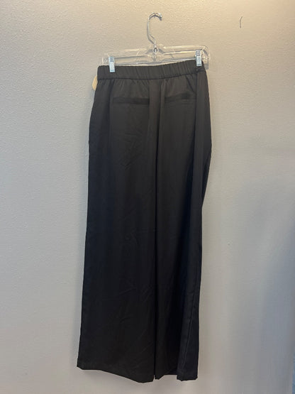 varley L Black satin wide leg trouser