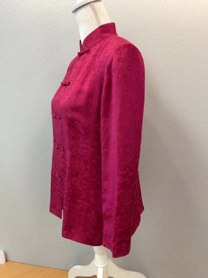 NO BRAND S Pink SILK kimono top w/ toggle buttons/collar
