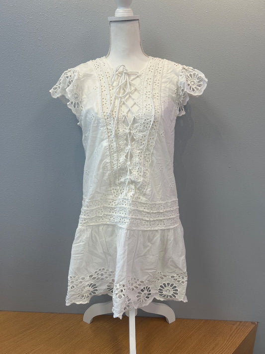 Free People S White lace SS mini dress w/ crisscross neckline