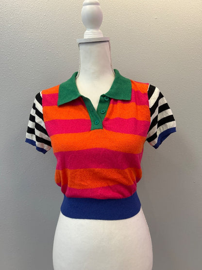 Lelis S Orange multi stripe/ colorblock knit polo