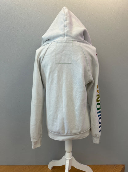 Aviator Nation M White full zip hoodie w/ surfer logo (as is pilling)