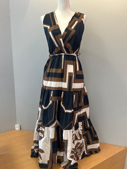 civico 51 L brown/tan/black v neck geo pattern tiered