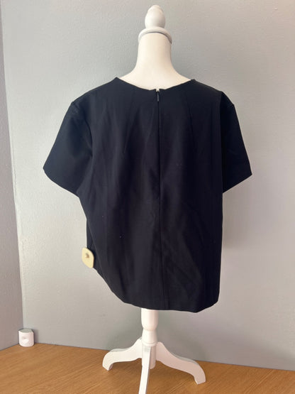 Spanx 3X Black SS tee w/ back zip/bust pleats NWT