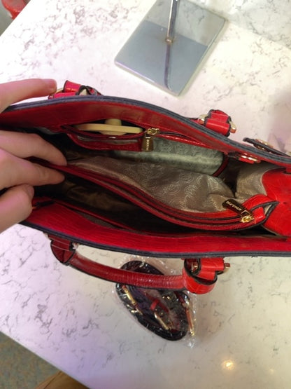 Micheal Kors  Red 2 handle tote purse w/ gold hardware