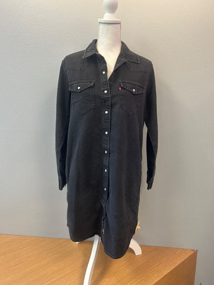Levi's M Black Denim LS collared bttn up short dress