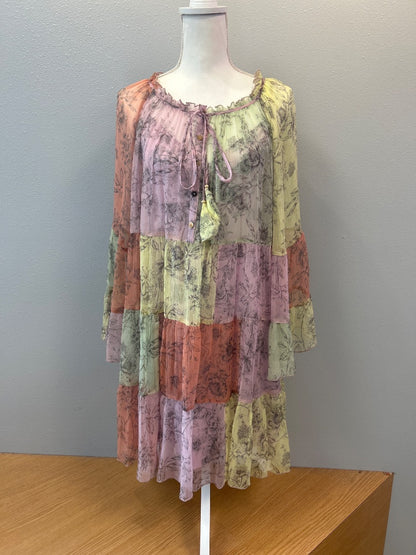 Johnny Was S Pink /yellow/green floral LS mini w/ under slip