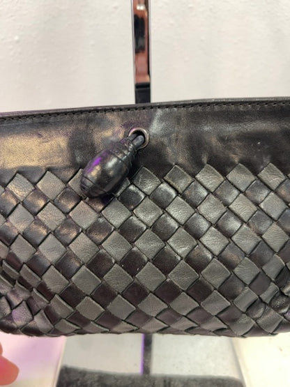 Bottega Veneta  Black Woven Leather Mini Baugette