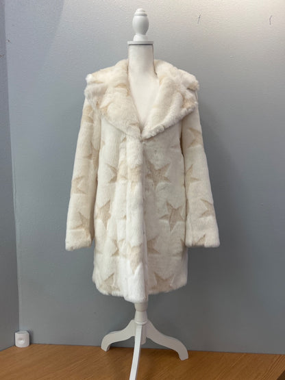 NBD S White Faux fur star jacket NWT