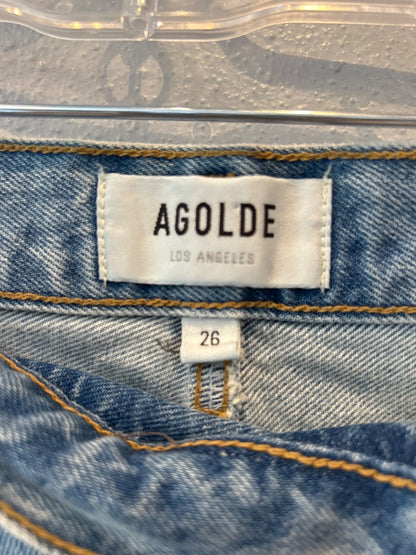 Agolde 2 Light Wash Denim asymetric waist raw hem