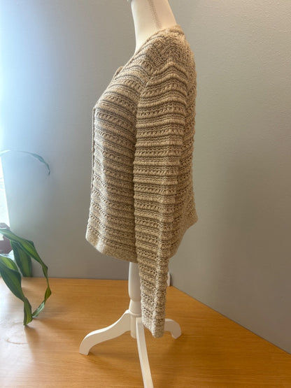 Loft XLP Tan thick ribbed knit gold bttn down LS