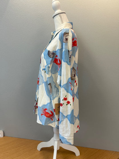 Bailey Rose S White/Blue NWT bttnup crab/oysters