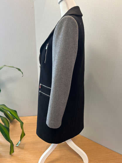 Dawn Levy S Black Midi button up jacket w/ gray/silver hardware