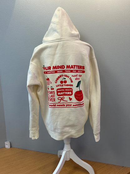 Happiness Project M Cream classic hoodie w/ cherries/"Happiness project"