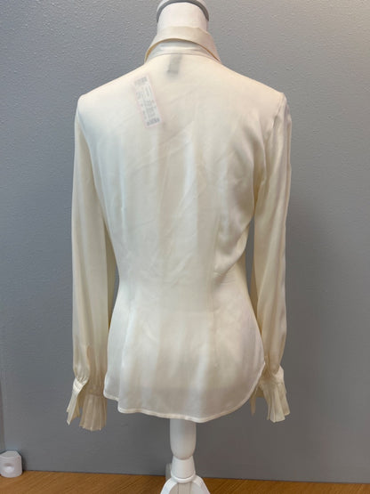 Lauren Ralph Lauren S White ruffle front 100% SILK LS button up